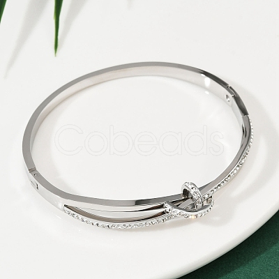 201 Stainless Steel with Rhinestone Bangles for Women BJEW-B138-03P-1
