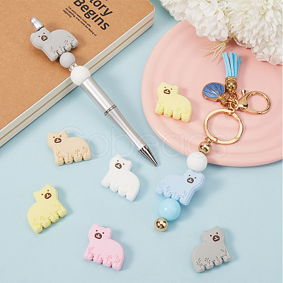 12Pcs 6 Colors Bear Food Grade Eco-Friendly Silicone Focal Beads SIL-SC0001-89-1
