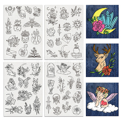 4 Sheets 11.6x8.2 Inch Stick and Stitch Embroidery Patterns DIY-WH0455-130-1