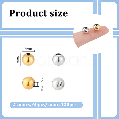 120Pcs 2 Colors 304 Stainless Steel Round Seamed Beads STAS-UN0060-65C-1