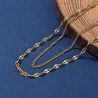 304 Stainless Steel Dapped Chain Double Layered Necklaces for Women NJEW-U050-02C-G-1