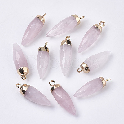 Top Golden Plated Natural Rose Quartz Pointed Pendants G-S359-078E-1