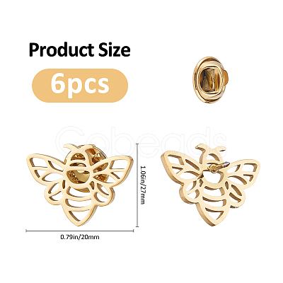 6Pcs Bees 304 Stainless Steel Lapel Pin Backs for Backpack Clothes JEWB-FH0003-11G-1