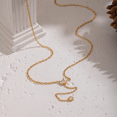White zircon tassel Y pendant necklace stainless steel vacuum plating collar chain jewelry ZN1506-1