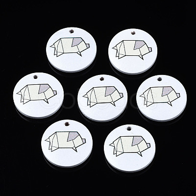 Printed Natural Wood Pendants WOOD-T021-55-1