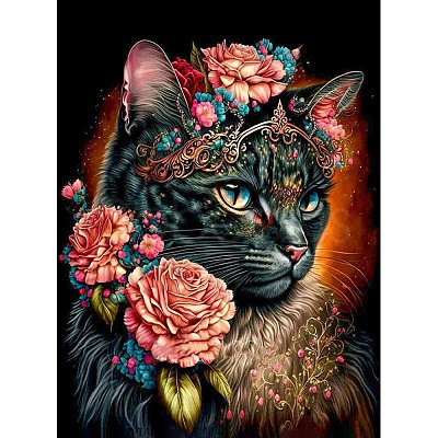 AB Color Flower Cat DIY Diamond Painting Kit PW-WG80731-01-1