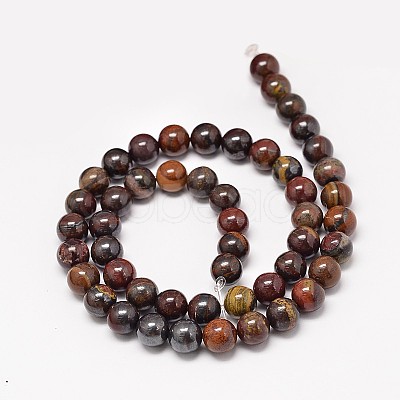 Natural Red Tiger Iron Round Bead Strands X-G-P075-22-6mm-1