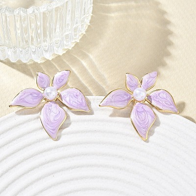 304 Stainless Steel Enamel & ABS Plastic Pearl Stud Earrings for Women SA-CBA2696-28G-02-1