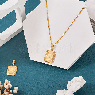 1Pc Stainless Steel Rectangle with Letter Pendants NJEW-TA0001-22A-1