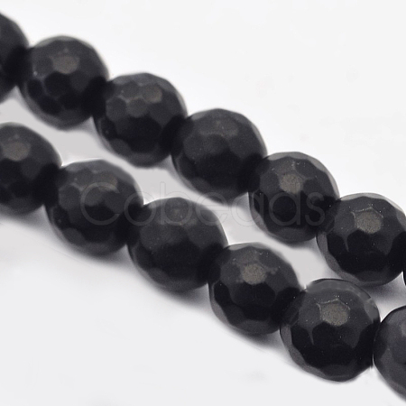 Faceted Round Natural Black Stone Beads Strands G-E302-066-6mm-1