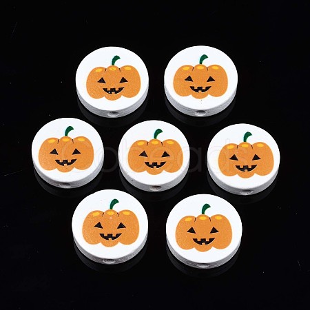 Halloween Printed Natural Wood Beads WOOD-T021-92-1