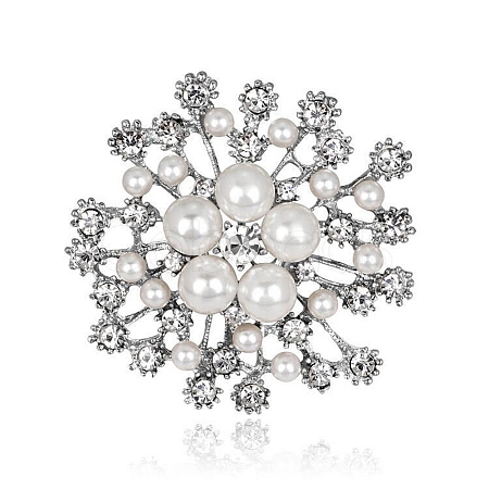 Flower Alloy Rhinestone Brooches for Women PW-WGD2C4F-01-1