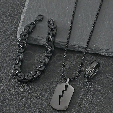 304 Stainless Steel Chain Bracelets & Rectangle Pendant Necklaces & Rings for Men FS-WGDB989-01-1