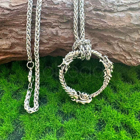 Vintage Alloy Viking Dragon Ring Pendant Necklaces for Men WG083D8-01-1