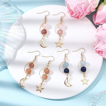 3 Pairs Gemstone Moon & Star Dangle Earrings EJEW-JE06707-1
