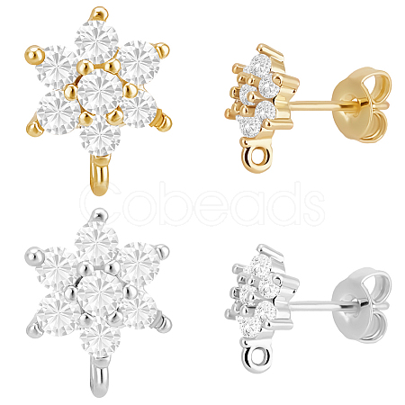 6 Pairs 2 Colors Brass Micro Pave Cubic Zirconia Stud Earring Findings ZIRC-BBC0003-24A-1