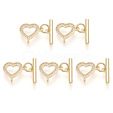 5Pcs Brass Micro Pave Clear Cubic Zirconia Toggle Clasps KK-CJ0002-03B-1