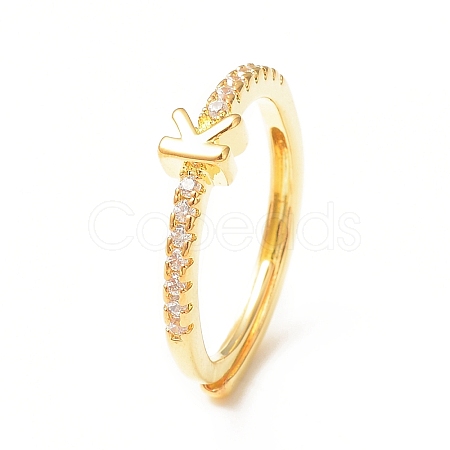 Clear Cubic Zirconia Initial Letter Adjustable Ring RJEW-C052-01G-K-1