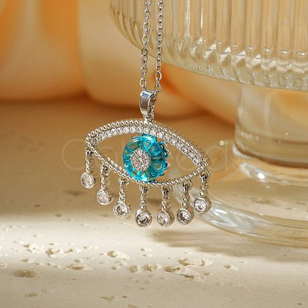 Cute Eye Brass Clear Cubic Zirconia Pendant Necklaces SU9142-1-1