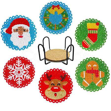 DIY Christmas Theme Diamond Painting Coaster Kits XMAS-PW0001-160B-1
