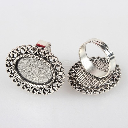 Vintage Adjustable Iron Flower Finger Ring Components Alloy Cabochon Bezel Settings X-PALLOY-O036-21AS-1