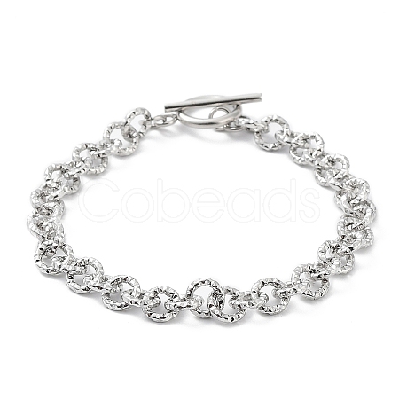 Non-Tarnish 304 Stainless Steel Textured Rolo Chain Bracelet BJEW-K226-02P-1