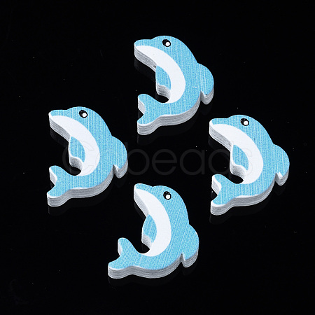 Printed Natural Wooden Beads WOOD-S055-27-1