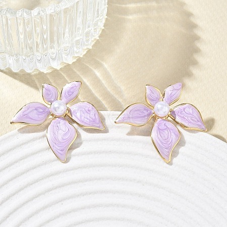 304 Stainless Steel Enamel & ABS Plastic Pearl Stud Earrings for Women SA-CBA2696-28G-02-1