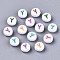 Opaque White Acrylic Beads, Flat Round with Mixed Color Letter, Letter.Y, 7x3.5mm, Hole: 1.2mm, about 4000pcs/500g