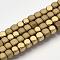 Electroplate Non-magnetic Synthetic Hematite Bead Strands, with Matte Style, Cube, Golden Plated, 3x3x3mm, Hole: 1mm, about 142pcs/strand, 15.7 inch