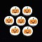 Halloween Printed Natural Wood Beads, Flat Round with Pumpkin Pattern, Dark Orange, 19~20x5.9mm, Hole: 2~2.2mm