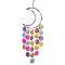 Flat Round Shell with Iron Wind Chimes, with Cotton Thread, Moon, Colorful, 680mm