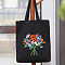 DIY Flower Bouquet Pattern Tote Bag Embroidery Kit, including Embroidery Needles & Thread, Cotton Fabric, Plastic Embroidery Hoop, Black, 390x340mm