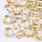 Transparent Glass Pendants, with Brass Findings, Faceted, Rectangle, AB Color Plated, Light Gold, Light Khaki, 17.5x10x6.5mm, Hole: 1.6mm