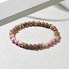 Natural Wenge Wood & Gemstone Round Beaded Stretch Bracelet for Women BJEW-JB07544-4