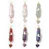 6Pcs 6 Styles Natural Carnelian & Green Aventurine & Rose Quartz & Quartz Crystal & Lapis Lazuli & Amethyst Copper Wire Wrapped Faceted Bullet Heart Pendants PALLOY-JF03482-03-1