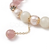 Natural Strawberry Quartz & White Moonstone & Pearl Beaded Stretch Bracelet with Tassel Charms for Women BJEW-JB09009-01-4