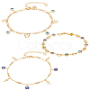3Pcs 3 Style Butterfly & Cross & Enamel Evil Eye Charm Anklets Set AJEW-AN0001-06-1