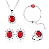 Cubic Zirconia Oval Pendant Necklace & Link Bracelet & Cuff Ring & Stud Earrings SJEW-SZC0001-01A-1