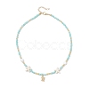 Natural Amazonite Faceted Round and Natural Cultured Freshwater Pearl & Starfish Synthetic Turquoise Beaded Brass Turtle Pendant Necklaces for Women NJEW-JN05496-04-4