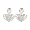 Heart Brass Pave Clear Cubic Zirconia Stud Earrings EJEW-M258-66P-1