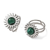 Natural Malachite & Stainless Steel Cuff Open Rings RJEW-JR01091-02-3