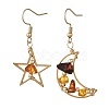 Natural Amber Wire Wrapped Star Moon Dangle Earrings EJEW-JE07532-3