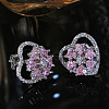 Rhodium Plated 925 Sterling Silver Rotating Heart Stud Earrings EJEW-L270-01P-3