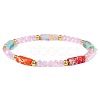 Dyed Synthetic Imperial Jasper Cuboid & Faceted Rondelle Dyed White Jade & Round Brass Beaded Stretch Bracelets QY8342-9-1