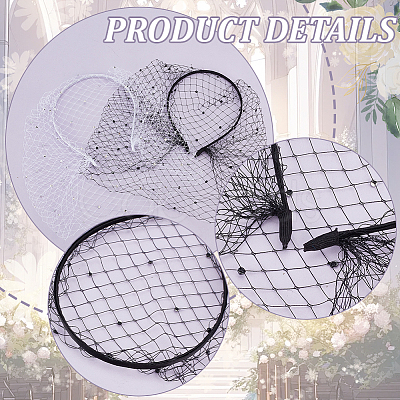 2Pcs 2 Colors Bridal Rhinestone Mesh Veil Cloth Hair Bands DIY-GA0007-03-1