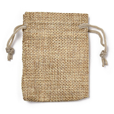 Polyester Imitation Burlap Packing Pouches Drawstring Bags X-ABAG-R005-9x7-15-1