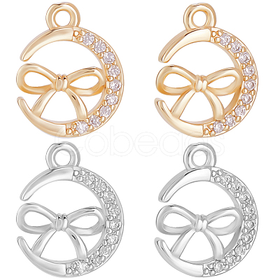 12Pcs 2 Colors Brass Micro Pave Cubic Zirconia Charms KK-BBC0014-88-1
