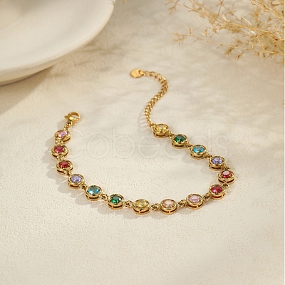 304 Stainless Steel Pave Colorful Cubic Zirconia Tennis Bracelets for Women BJEW-T023-02C-G-1