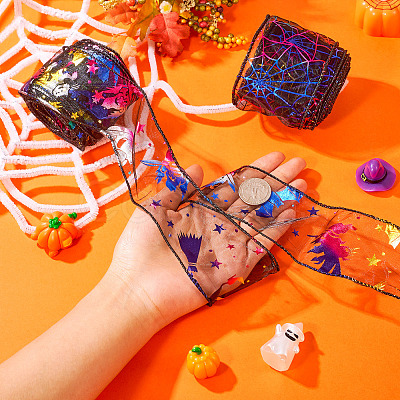 2 Rolls 2 Styles Halloween Theme Polyester Ribbons OCOR-TA0002-20-1